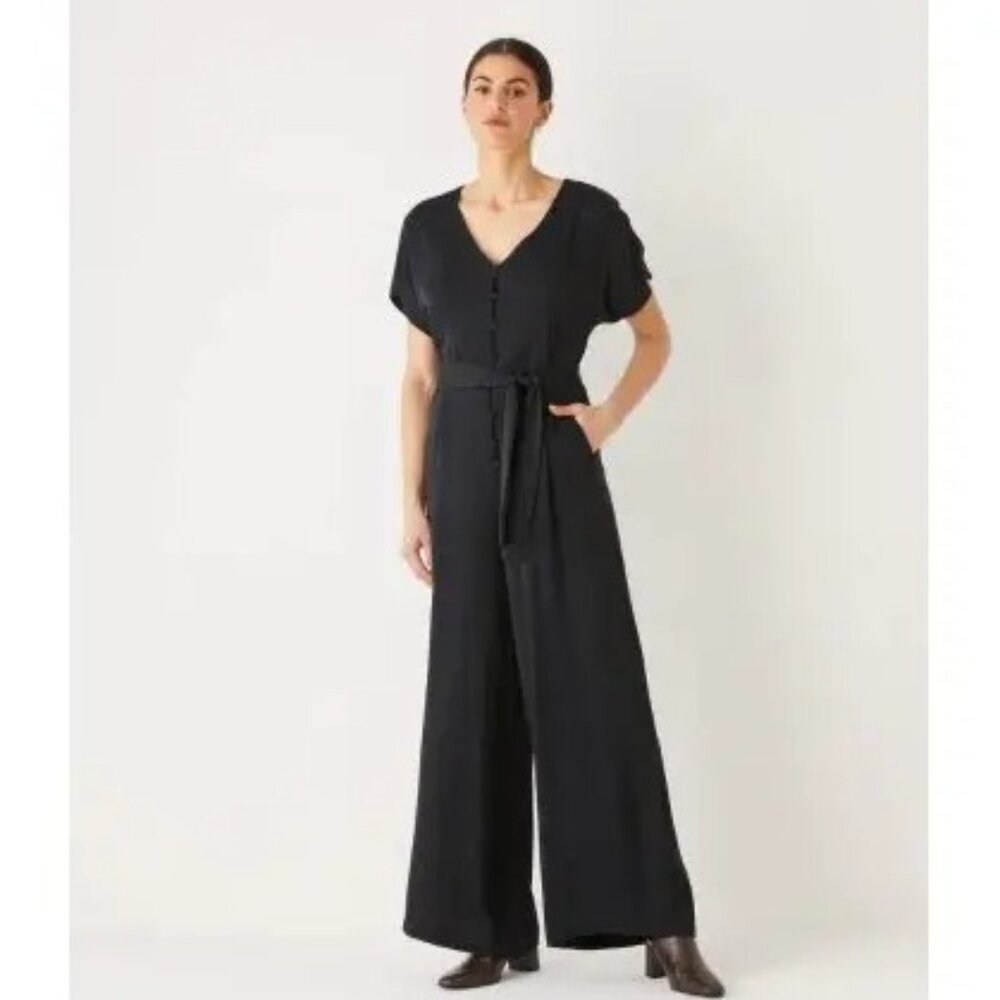 Frank & Oak The Satin Jumpsuit Black Wide Leg Pockets Medium Minimalist Classic
